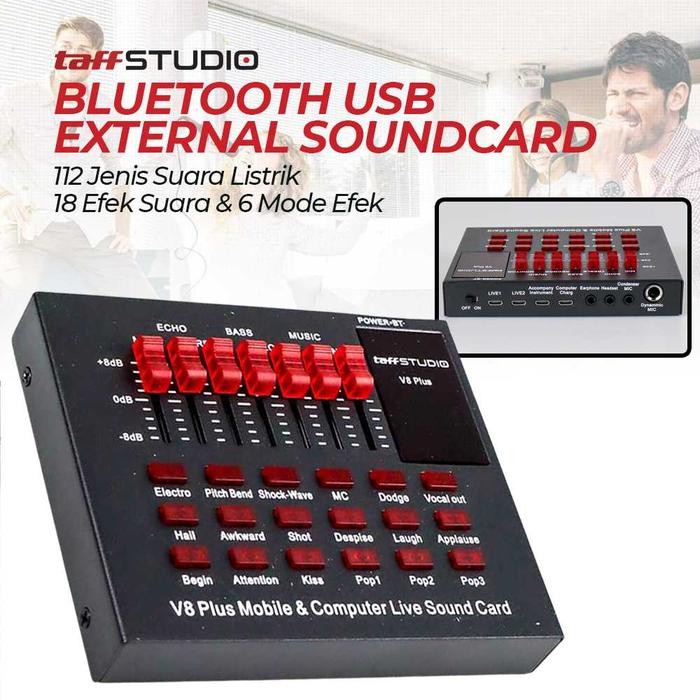 Soundcard Alat Rekaman / Live / Karaoke V8 Plus Taffstudio Bluetooth