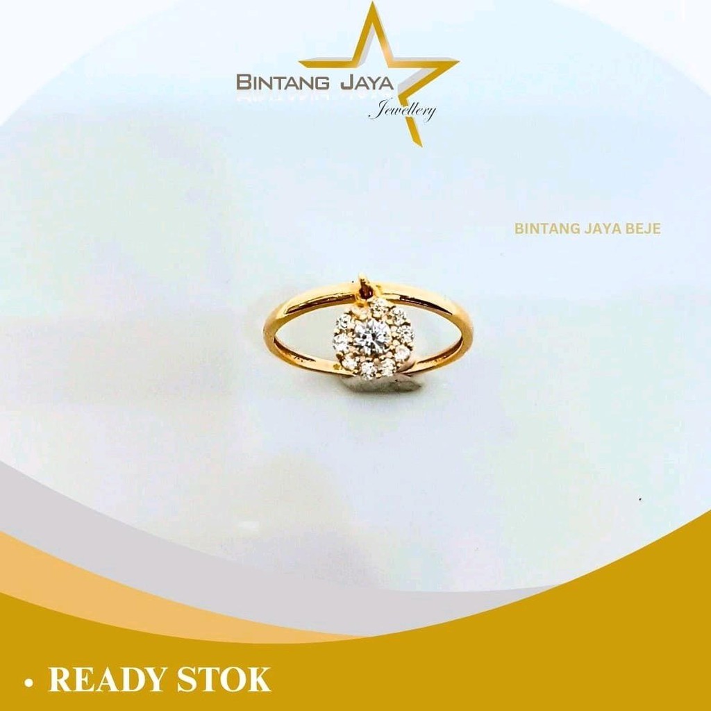 Cincin Emas Asli Belah Rotan Gantung Bulat M Putih - Kadar (16K) - Ukuran 15 - 1,38 gram - Elegan un