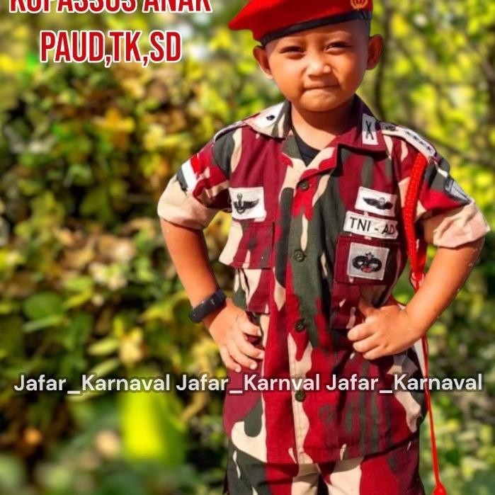 xie Baju loreng pasukan khusus Kopassus Kostum tentara Kopassus baret merah anak