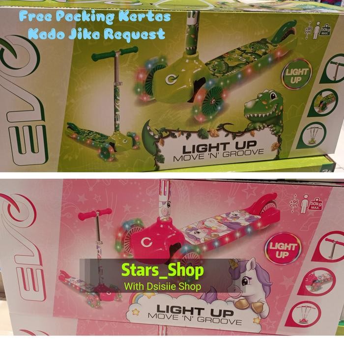 Evo Scooter Light Up Move N Groove Unicorn & Dino Original / Skuter