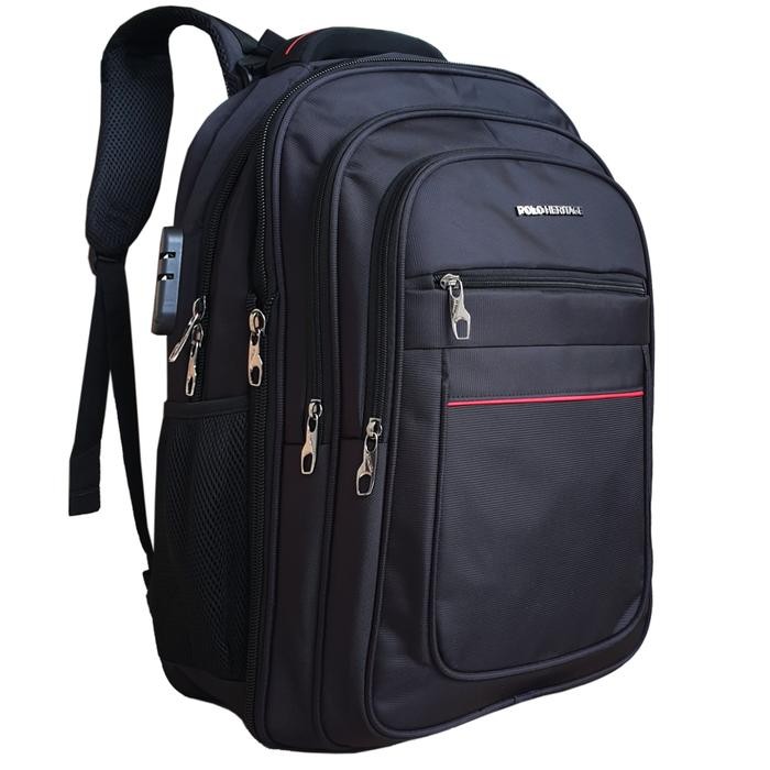 [JURAGAN TAS] TAS RANSEL 20 INCHI JUMBO BACKPACK POLO HERITAGE ORI TAS PRIA USB CHARGER + KUNCI