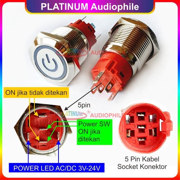 (Allthebest) Metal Push Button Switch 19mm MOMENTARY/RESET stainless