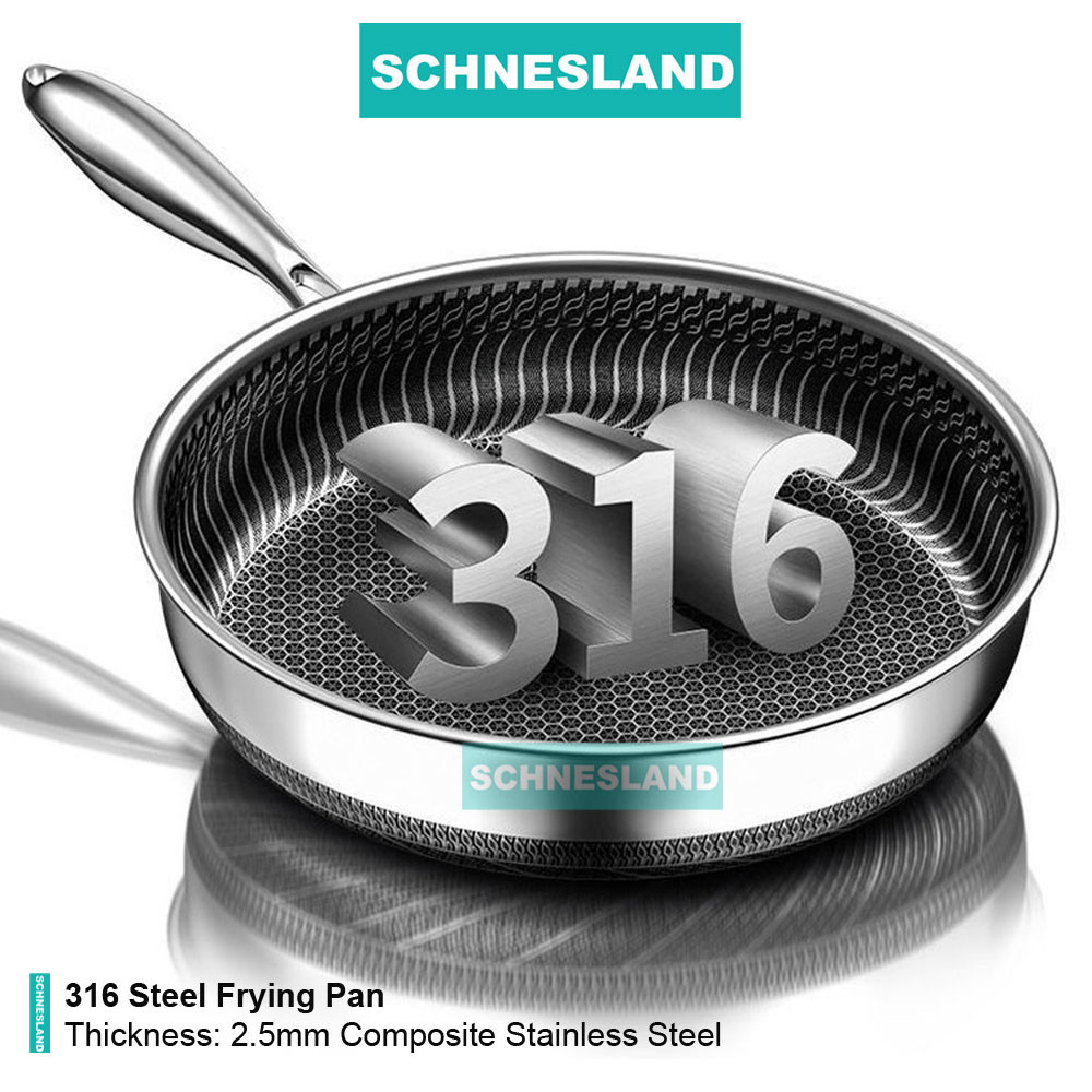 Schnesland Frying Pan 316 Stainless Steel Wok Pan Double-sided