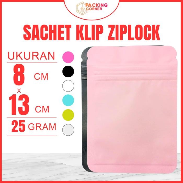 

Sachet Klip Kemasan Bubuk Teh ACC Hitam Hijau Biru Pink Buram 25 Gram