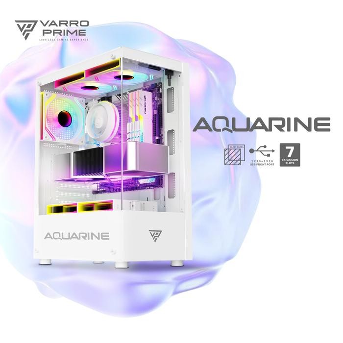 CASING PC GANG AQUARINE VARRO PRIME FREE 3 FAN RGB HITAM & PUTIH