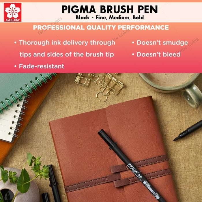 

sakura pigma brush pen black - fine, medium, bold black kode 1011