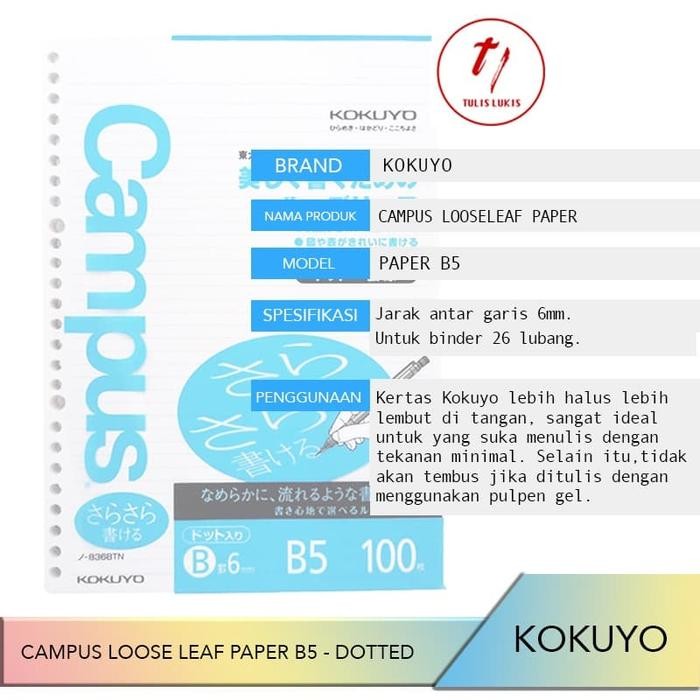 

Kokuyo Campus Loose Leaf - B5 - Dotted 6 Mm Rule - Sarasara Paper Kode 227