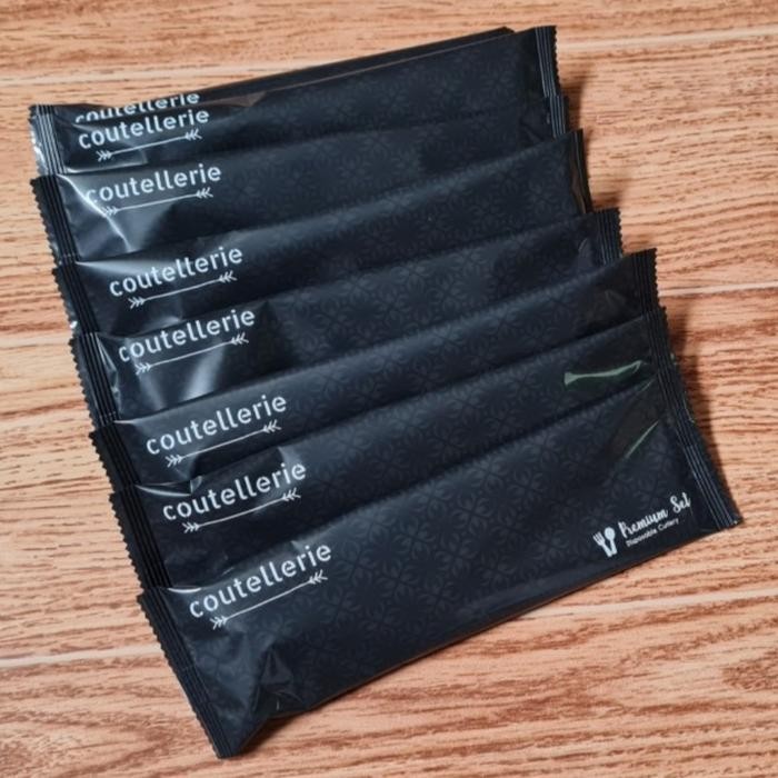 GROSIR - Sendok garpu plastik set Coutellerie 4 in 1- hitam