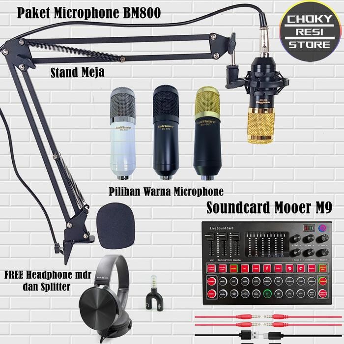 SALE Paket Microphone Kondenser BM800 Plus Soundcard M9 Bluetooth High Quality FREE HEADPHONE
