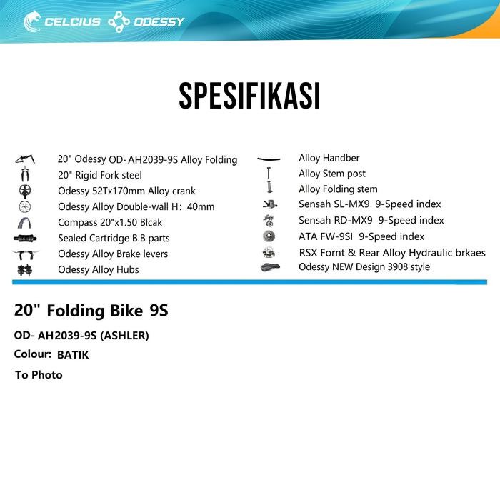 Sepeda Lipat Odessy Ashler - 9 Speed Biru Gratis Ongkir