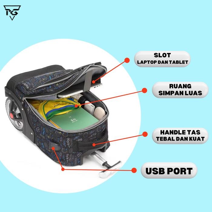 ORIGINAL.. TAS TROLI KOPER SEKOLAH ANAK LAKI LAKI RODA BESAR HIGH QUALITY TAS RODA DORONG