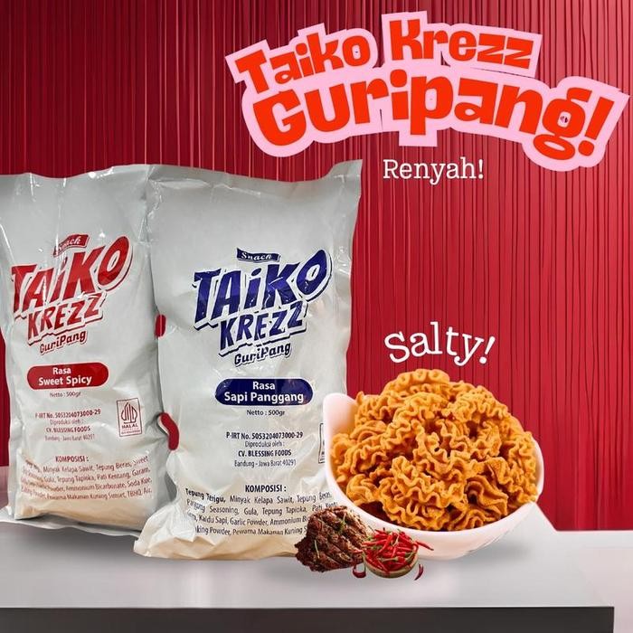 

Pr0m0 Taiko Krezz Guripang Snack 500g/1000g camilan/makanankembung/ puffed, citarasa baik, renyah