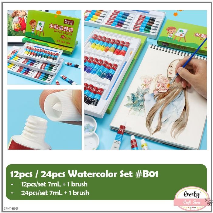 

LovelyCraft B01 ~ 12/24warna per Set of Watercolor Paint Cat Air Cat Lukis Gambar