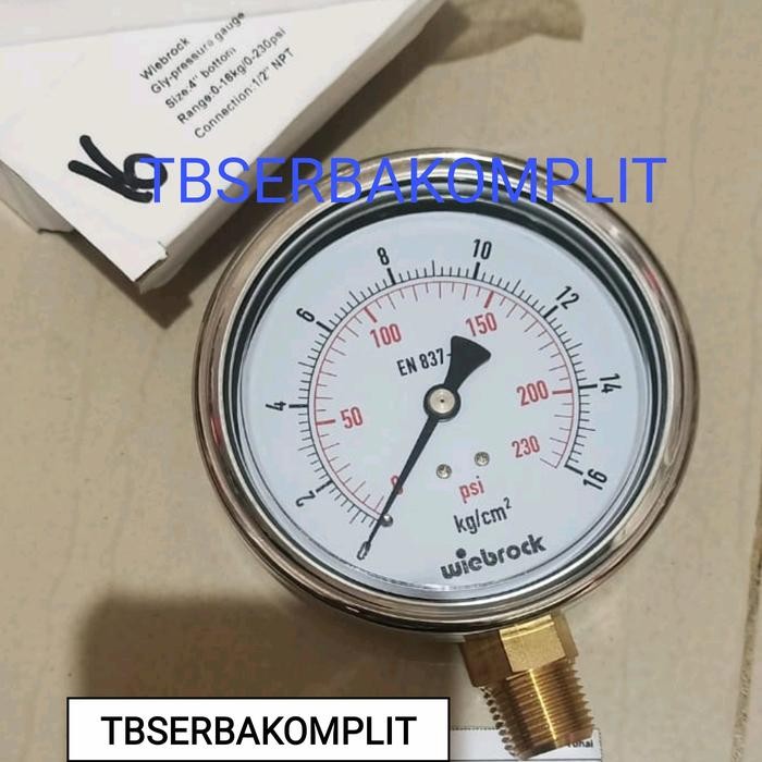 Pressure Gauge Wiebrock 4" 16Kg 230Psi En 837-1 4In Drat 1/2" 16 Kg