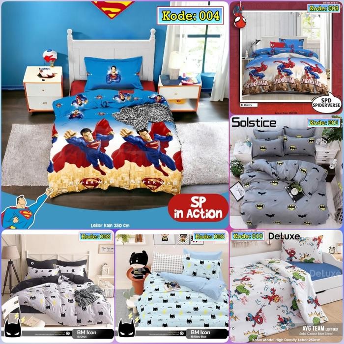 BEST SELLER Kain Bahan Sprei Meteran Katun CVC Motif Karakter Spiderman dan Batman