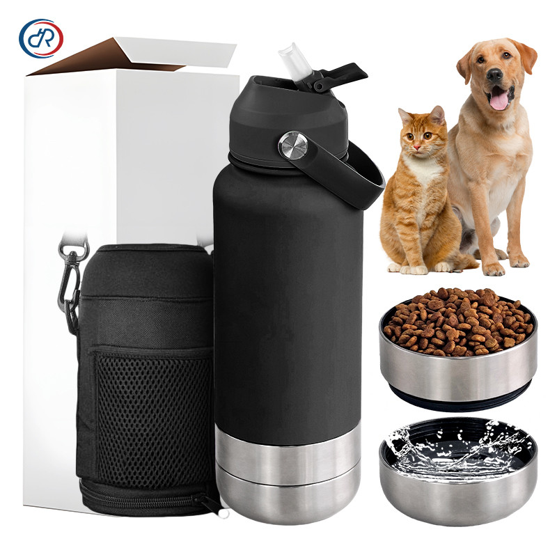 3 In 1 24Oz 32Oz 64Oz Portable Water Bottle Pet Feeder Travel Bowl Insulated Dog Water Bottle