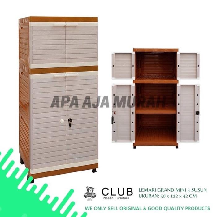 Lemari Plastik CLUB Grand Mini 3 susun / Lemari Plastik Rak Motif Kayu