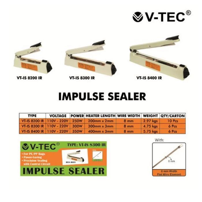 V Tec Mesin Impulse Sealer 8mm Wire - Alat Press Plastik *