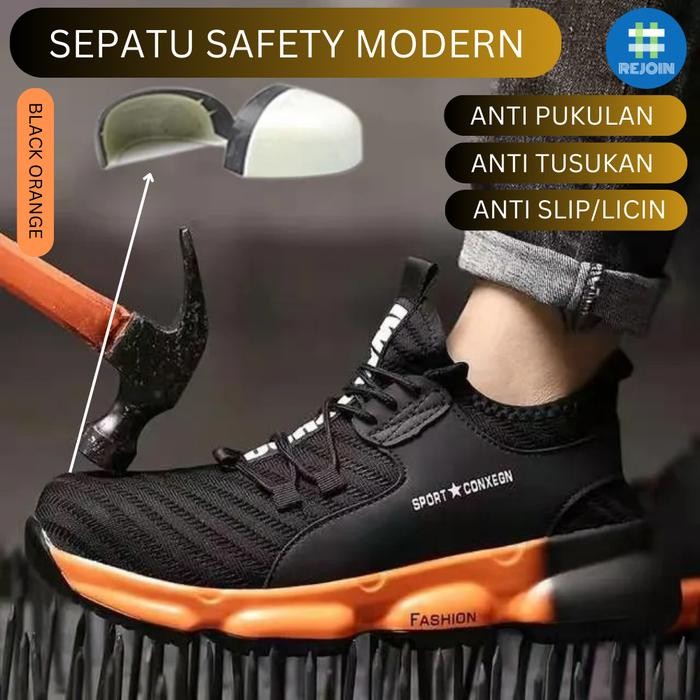 Sepatu Safety Shoes Sneaker Proyek Pria Anti Paku Ujung Besi Import 9