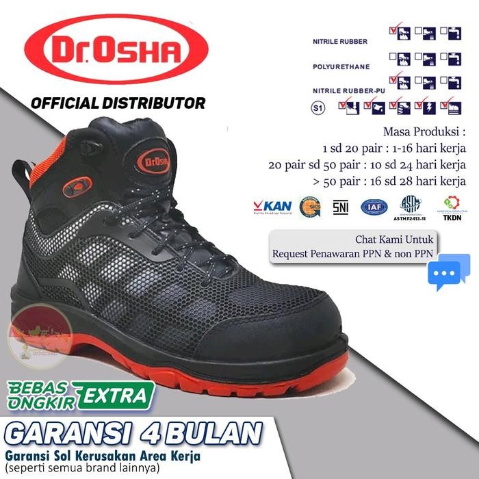 PREMIUM Sepatu Safety Dr Osha Safety Shoes Hextec Ankle Boot 9259 S1 Comp Toe Cap - Sol Rubber PU