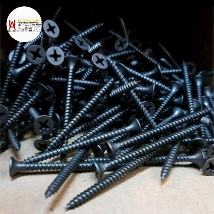 SEKRUP SKRUP GYPSUM HITAM TAJAM KAYU BESI LEMARI BAJA PER KOTAK 1KG