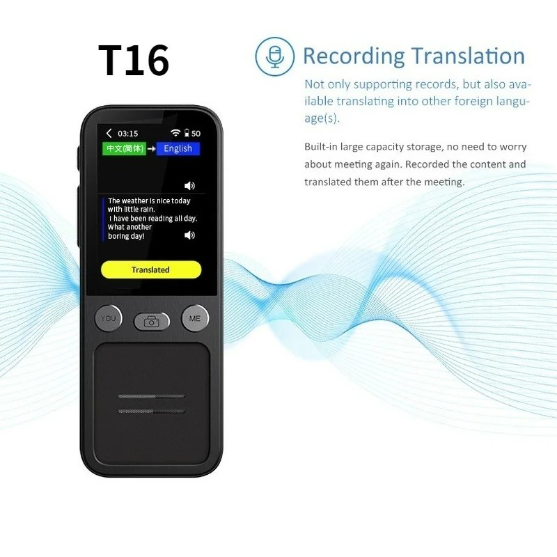 T16 Ai Voice Real Time Translator 138 Multi Online Languages Voice-Record 3.1 In  Big Tou  Screen