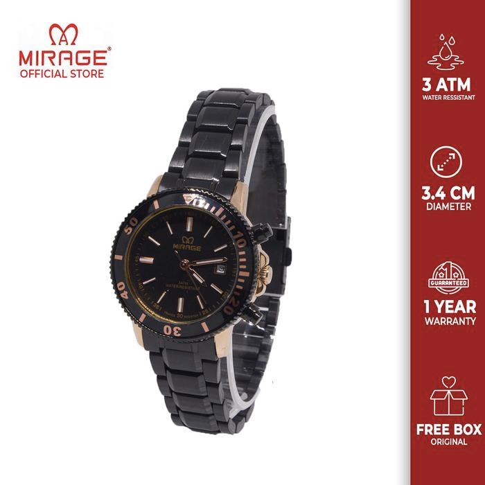Mirage Terbaru Jam Tangan Sport Wanita Hitam Rosegold 8686L