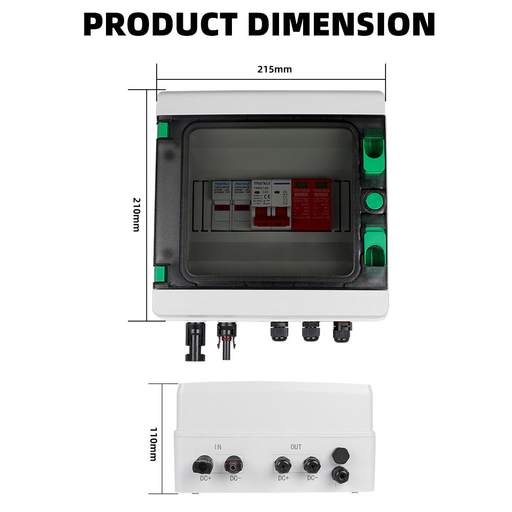 Solar Photovoltaic Pv Dc Combiner Box Surge Lightning Protection 1 Input 1 Out Dc 600V Fuse Mcb Spd