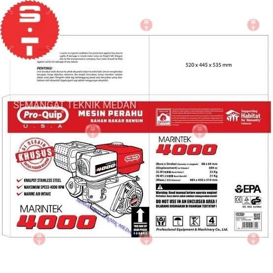Mesin Engine Kapal 4 Tak Bensin 20Hp Proquip Pro-Quip Marintek 4000