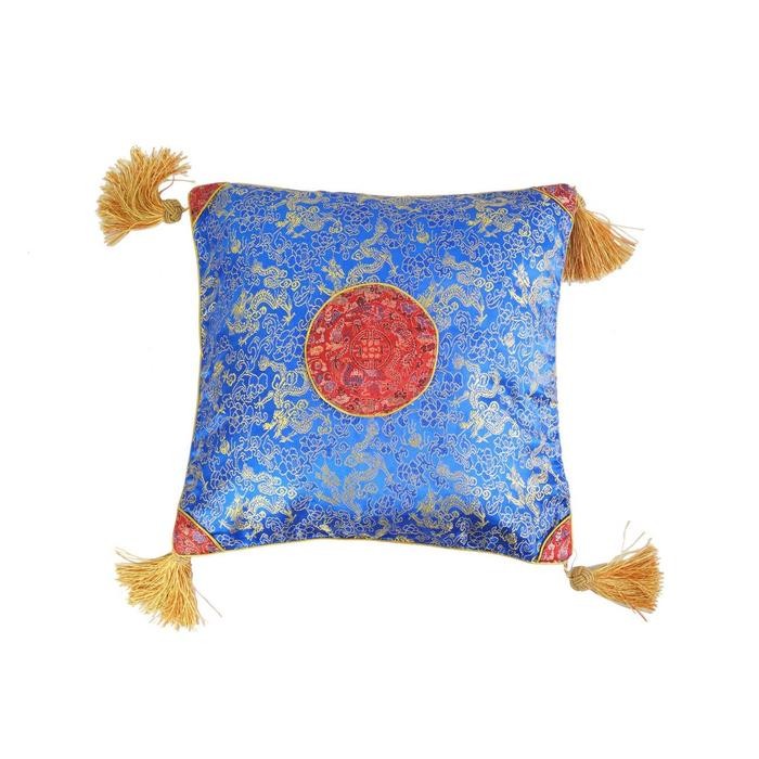 Sarung Bantal Satin Silk Motif Naga 40 X 40 Cm Biru Merah