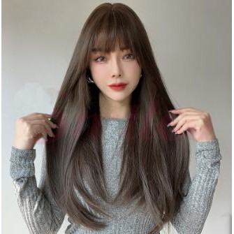 Wig Rambut Panjang Lurus Poni Natural
