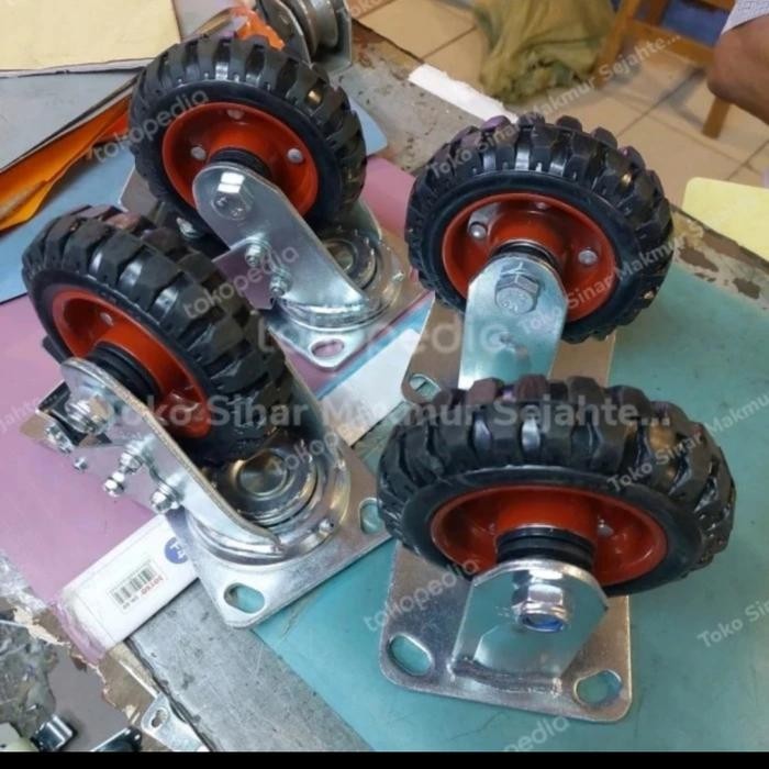 

Terlaris Roda Model Ban Mati Ukuran 6" Putar Rem Mati Isi 4 Heavyduty