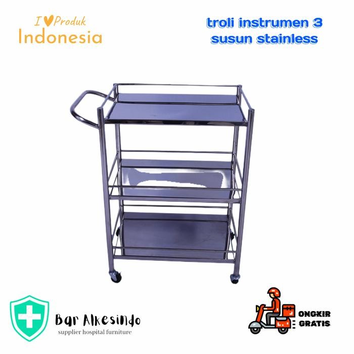 Terlaris Troli Instrument 3 Rak Stainless - Meja Instrumen 3 Susun Stainless