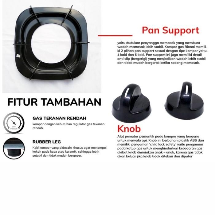 Rinnai Kompor Gas 2 Tungku RI 202S Teflon Stainless Stenlis