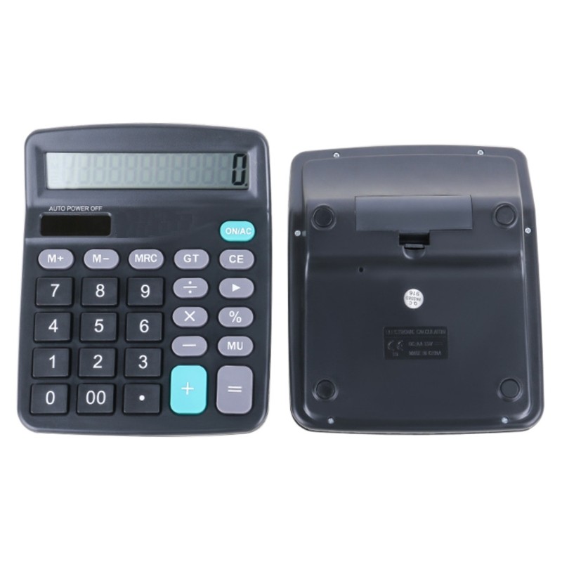 

12-Digit Desk Calculator Business Accounting Tool Battery and Solar Power Clear Big Buttons Lcd
