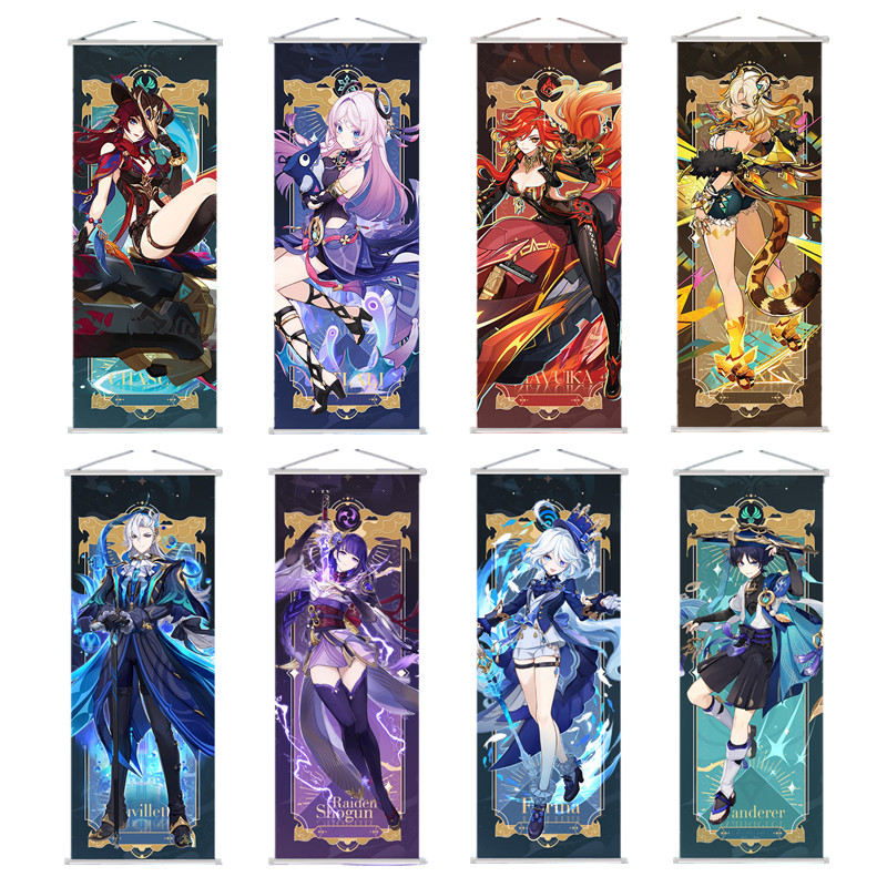 New Nahida Wanderer Raiden Shogun Genshin Impact Scroll Canvas Painting Home Decor Wall Hanging