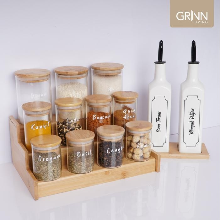 Grinn Living Set Paket Neron Glass Jar 200 ml Toples Kayu Bambu