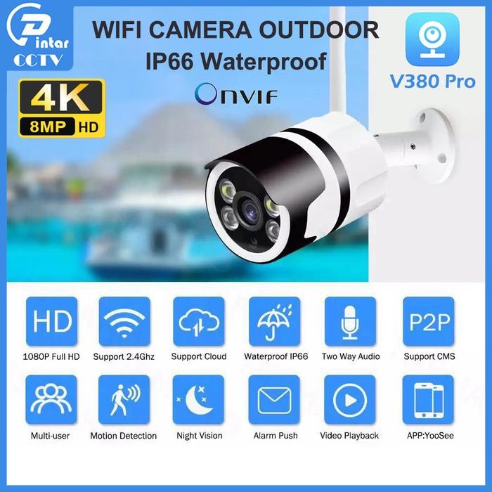CCTV IP Camera Outdoor Waterproof Kamera v380 pro FULL HD 8MP support onvif Motion Detection