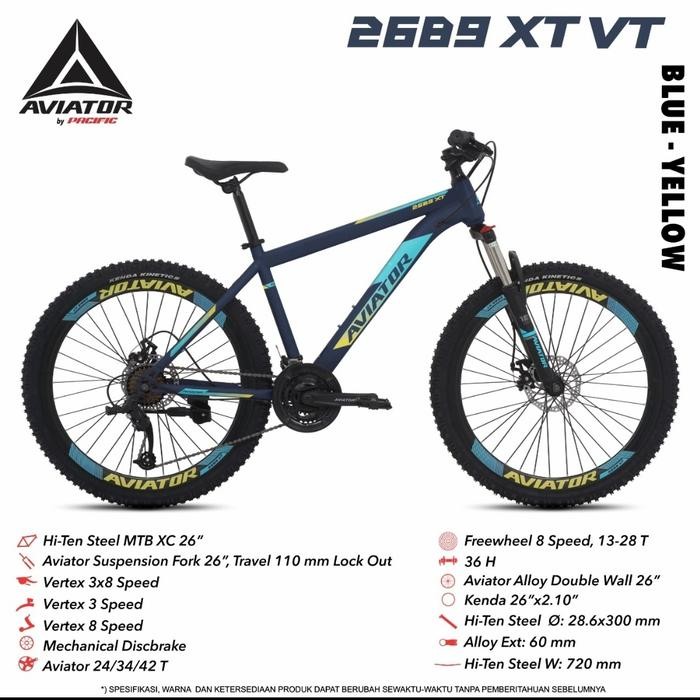 sepeda gunung mtb 26 aviator 2689 Rs velg tinggi