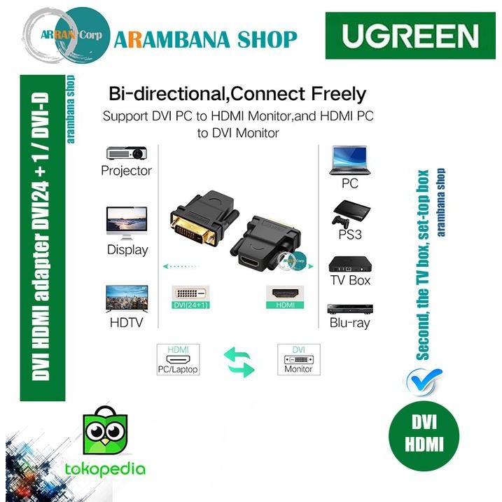 Terbaru Ugreen Dvi Hdmi Adapter Dvi24 + 1 / Dvi-D