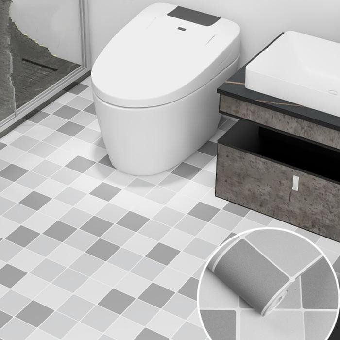 wallpaper sticker dinding Lantai kamar mandi anti air anti slip abu