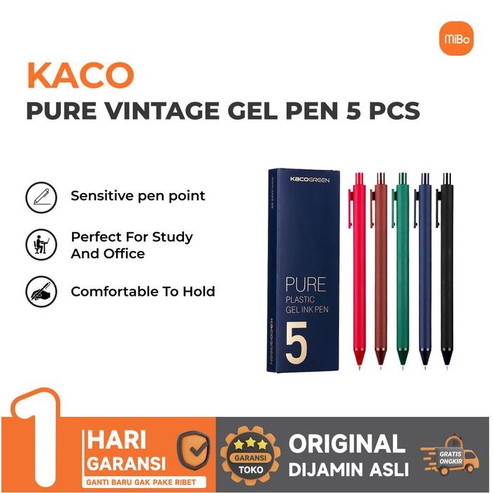 

Kaco Pure Vintage Gel Pen Pena Pulpen 0.5Mm 5 Pcs K1015