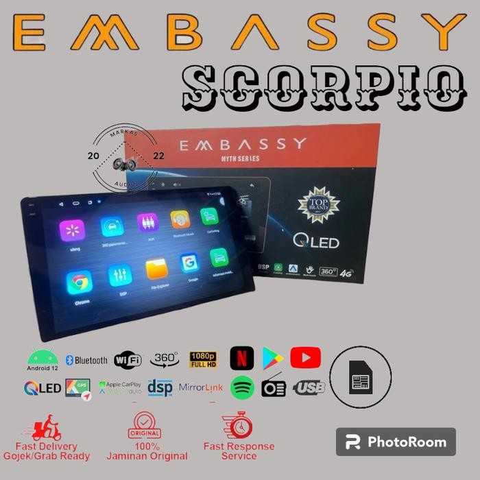Terlaris Headunit Android Mobil 9 Inch Embassy Scorpio Ram 6/128Gb Qled 4G Myth Series