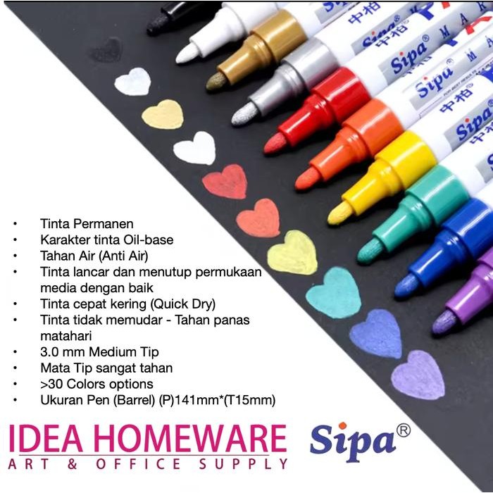 

Spidol Kain Permanen Ban Kayu Kaca Keramik Kertas Logam Textile Sipa Sp110 Tahan Air Oil Base-Ink