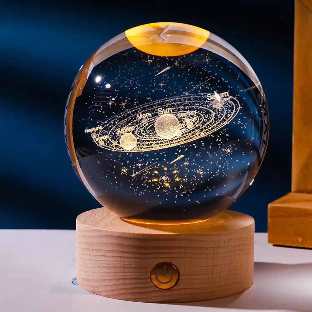 6Cm 3D Crystal Ball Crystal Planet Night Light Laser Engraved Solar System Globe Astronomy Birthday