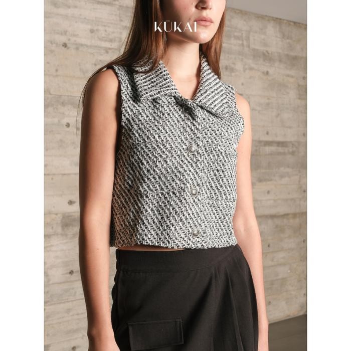 KUKAI Geneve Tweed Vest - Women's Tweed Crop Vest - Rompi Crop Tweed Wanita