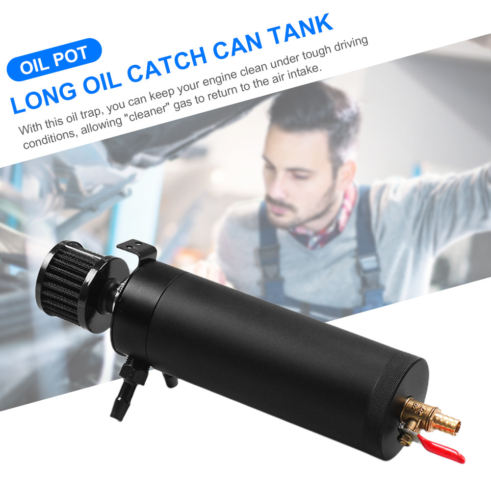 3/8" NPT Billet Aluminum Engine Oil Breather Can 2-Port Oil Catch Can Tank with Breather Filter Long