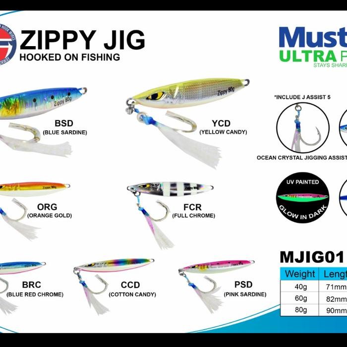 Umpan Metal Jig Mustad Zippy Jig 40 60 80 Gram