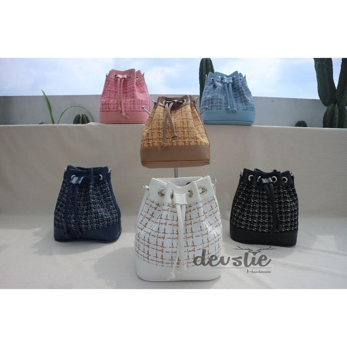 BEST SELLER Tas serut wanita bahan kanvas tweed premium/Tas selempang wanita/Bucket bag