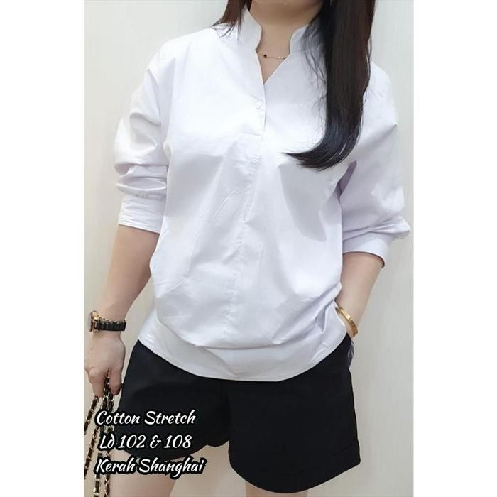 BEST SELLER Top Korea Blouse Wanita Atasan Kemeja Putih Baju Katun Stretch baju atasan wanita -